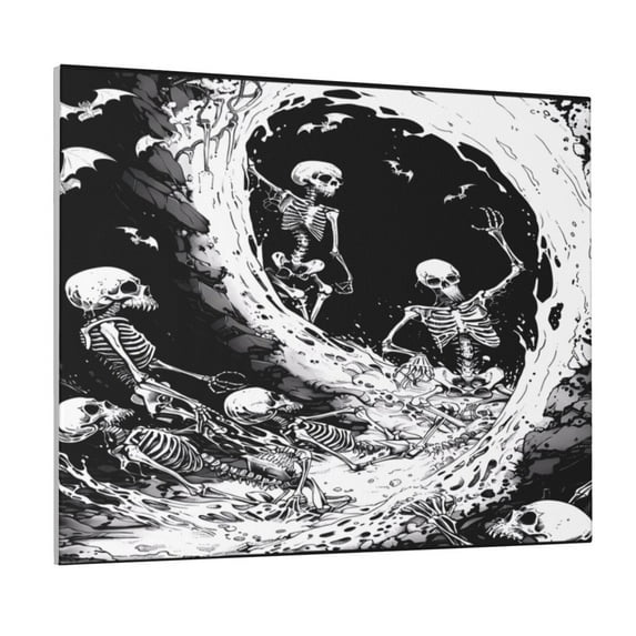 Zufioo Skeleton Wave Artwork Print Canvas Decorative Painting with Solid Wood Frame Art Decoration, Suitable for Home and Office Wall Decoration