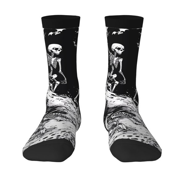 Zufioo Skeleton Wave Artwork Print Thigh High Socks,Knee High Socks For Women and men,Over the Calf Tube Socks.Athletic Socks