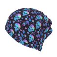 Zufioo Skull Flower Blue Beanie Hats for Men and Women Slouchy Daily