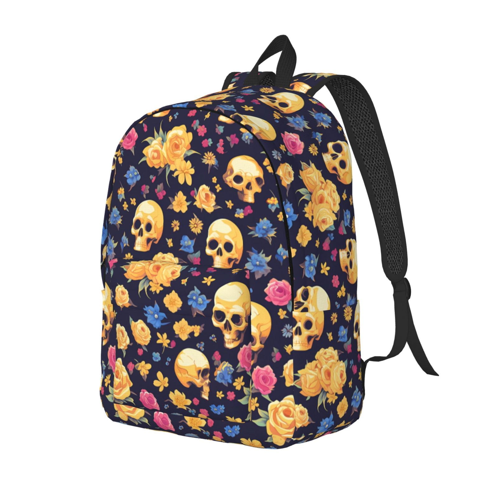 Zufioo Skull gold flower Canvas Backpack,Mens Small Backpack for Work