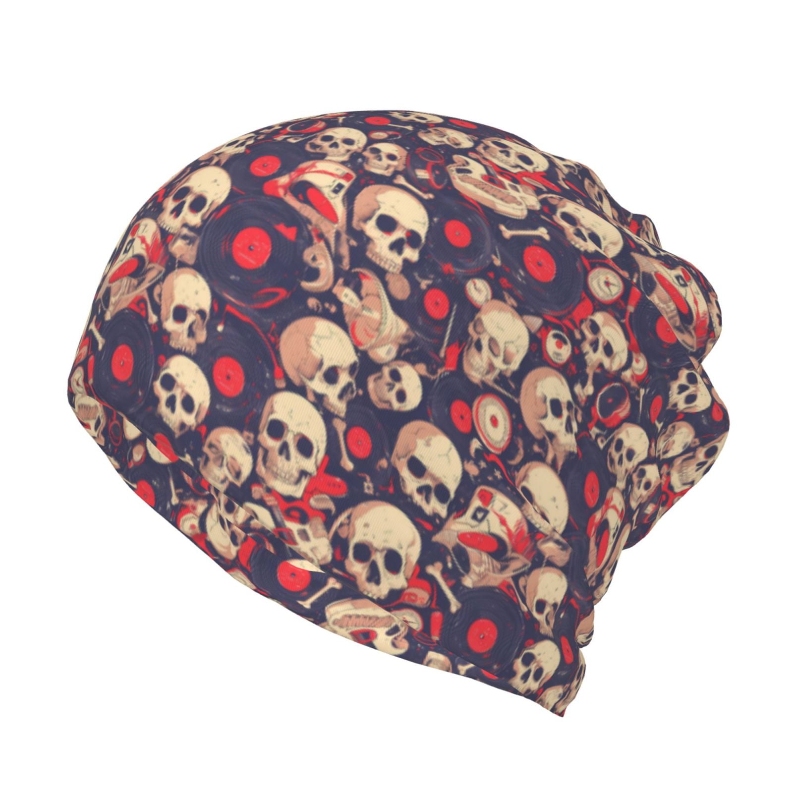 Zufioo Skull rock music record Beanie Hats for Men and Women Slouchy ...