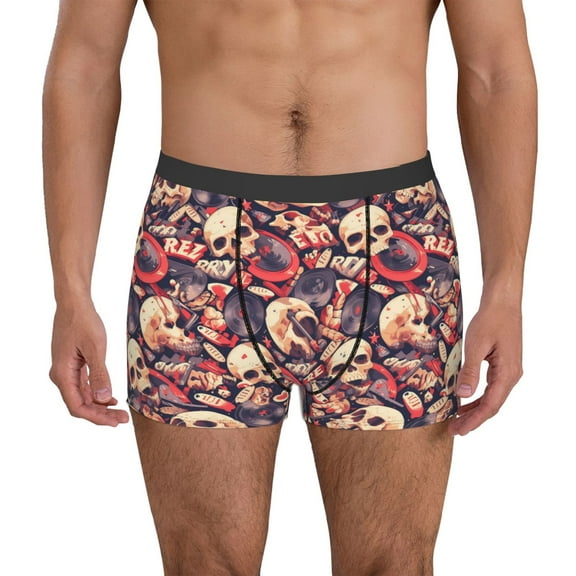 Zufioo Skull rock record artist Print Men's Boxer Briefs, Moisture Wicking Boxer Briefs Underwear-Medium