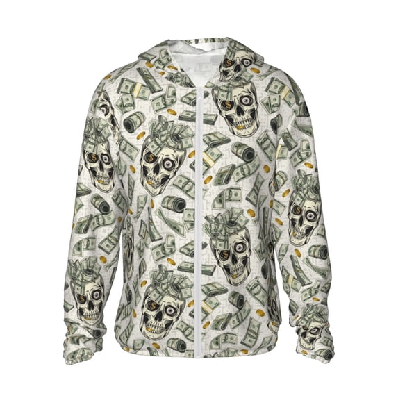 Zufioo Skull with Cash Sun Shirt for men and women,Sun Hoodie shirt,Unisex UV Shirt,Hiking Outdoor Performance Jackets,Fishing Shirt -Medium