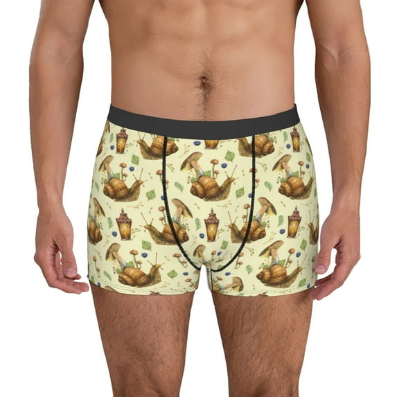 Zufioo Snail With Mushrooms Print Men's Boxer Briefs, Moisture Wicking Boxer Briefs Underwear-X-Large