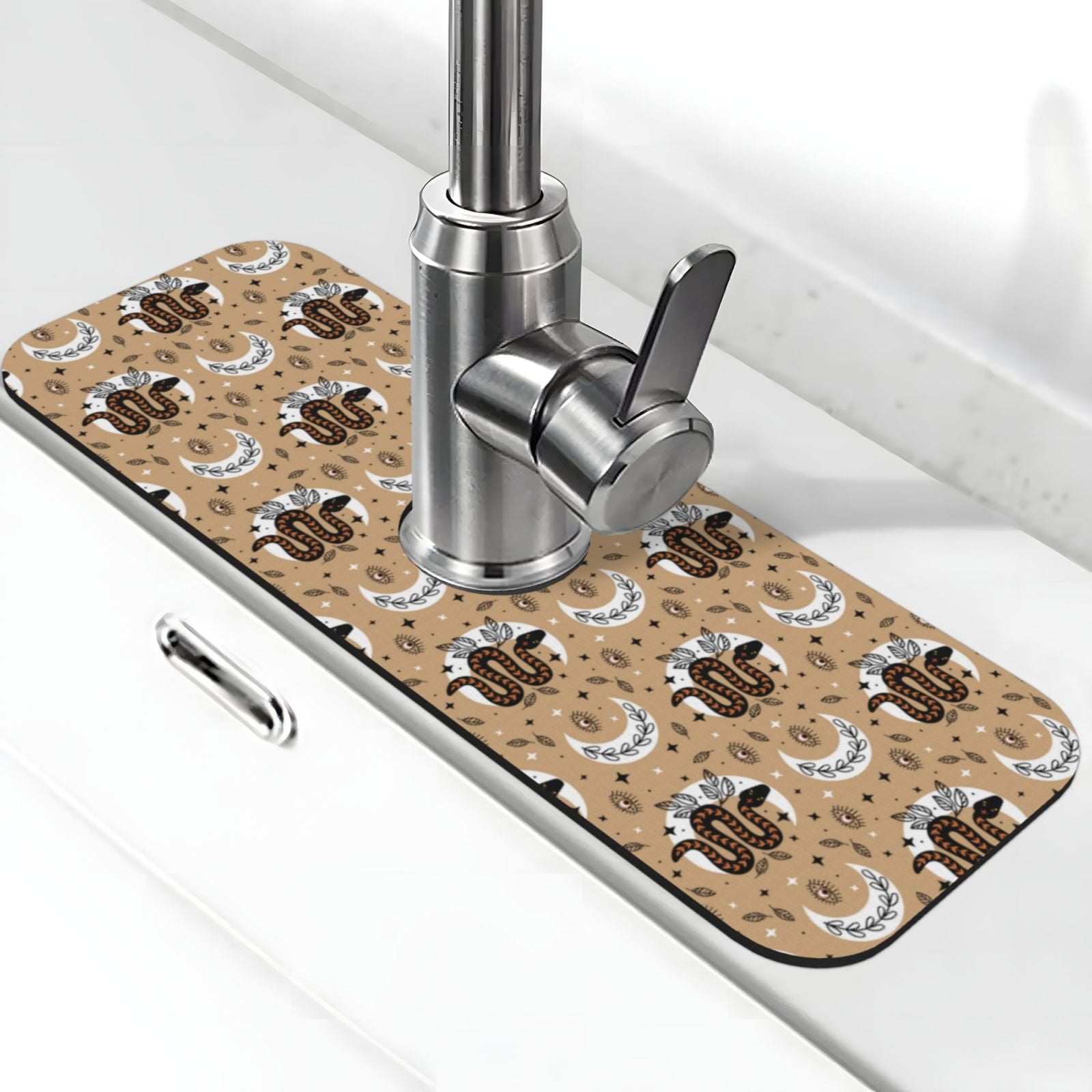 Zufioo Snake And Flower Kitchen Sink Splash Guard, Faucet Mat Splash