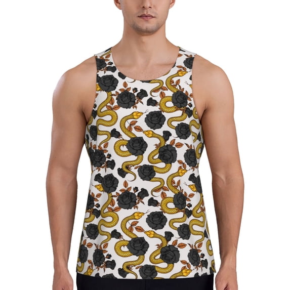 Zufioo Snake And Rose Print Men's Vest, Sleeveless Quick-drying Muscle T-shirt, Suitable for Sports Fitness, Home Leisure Wear-4X-Large