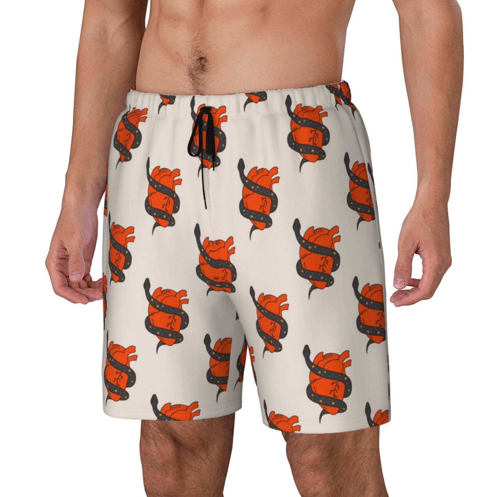 Zufioo Snake Around Heart Mens Swimsuit Trunks with Compression Liner