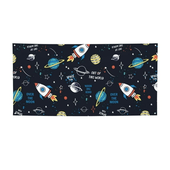 Zufioo Space Print Holiday Banners, Party Banners, Hanging Flags, Bar Shopping Mall Garden Wall Decorations, Holiday Decoration Supplies-Small