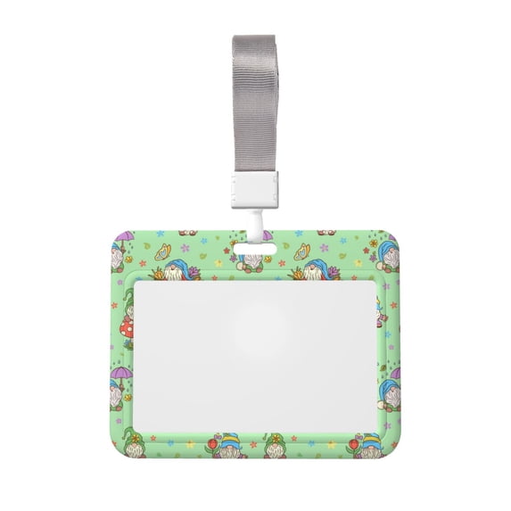 Zufioo Spring Gnome Print Work Badge Protective Case, Waterproof Lanyard, Badge Transparent Clip, Suitable for Induction Card Badge Swipe Credit Card