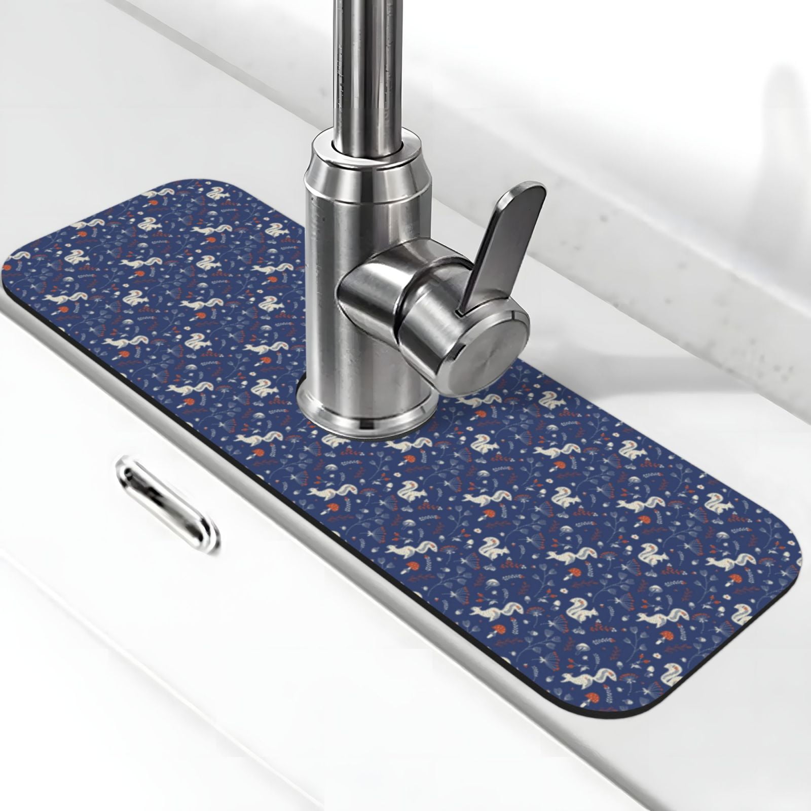 Zufioo Squirrel Flower Kitchen Sink Splash Guard, Faucet Mat Splash