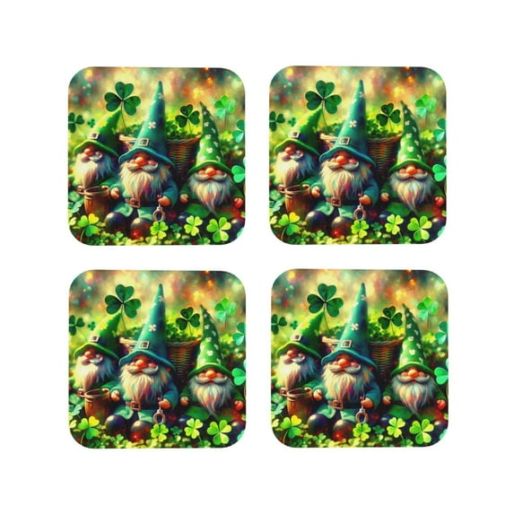 Zufioo St. Patrick's Day USA Flag Print Leather Coaster Set, Decorative PVC Coasters 4-pack - Scald and Stain-resistant, Suitable for Home, Cafes, Restaurants-Square