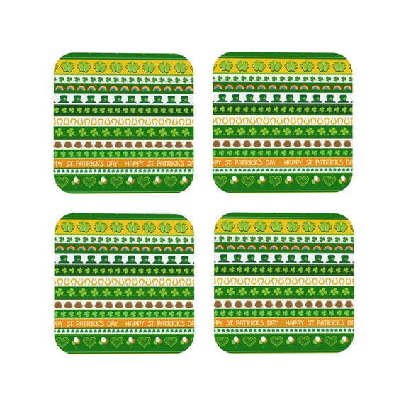 Zufioo St. Patrick's day in green colors Print Leather Coaster Set, Decorative PVC Coasters 4-pack - Scald and Stain-resistant, Suitable for Home, Cafes, Restaurants-Square