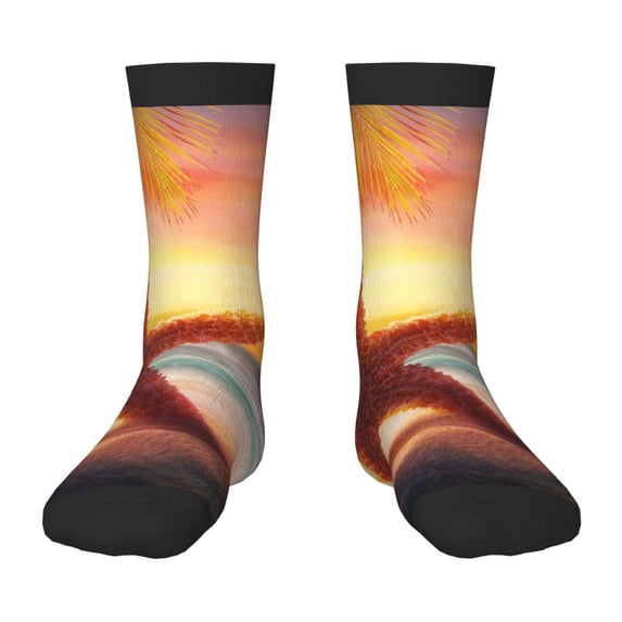 Zufioo Starfish Sunset Sea Beach Print Children's Mid-tube Socks, Contrast Color High Elastic Sports Socks - Sweat-absorbent, Warm, Suitable for Children Aged 6-10
