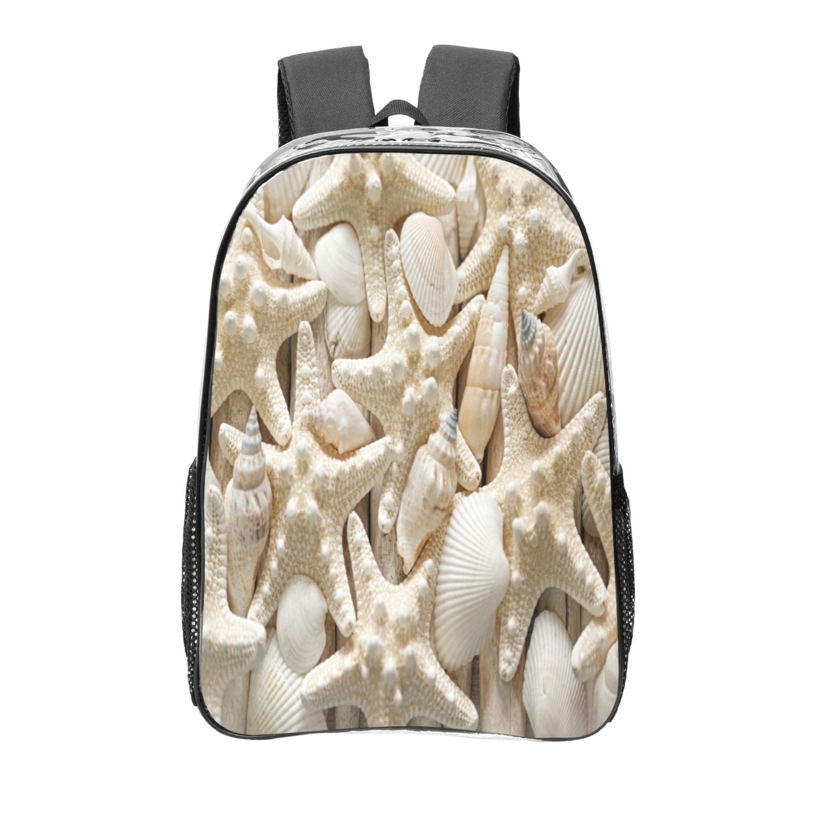 Zufioo Starfish and Sea Shells Print Transparent Backpack, 16-inch PVC ...