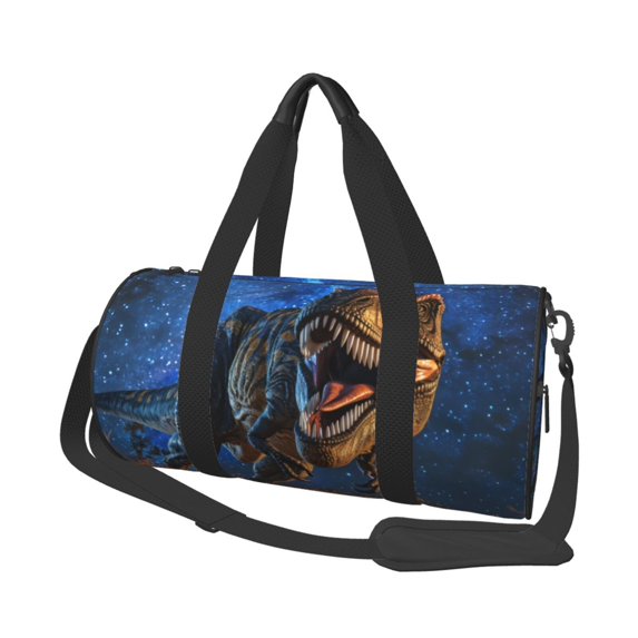 Zufioo Starry Night Charging Dinosaur Print Round Sports Travel Duffel Bag, Airplane Weekender Bag, Waterproof Gym Backpack, Unisex