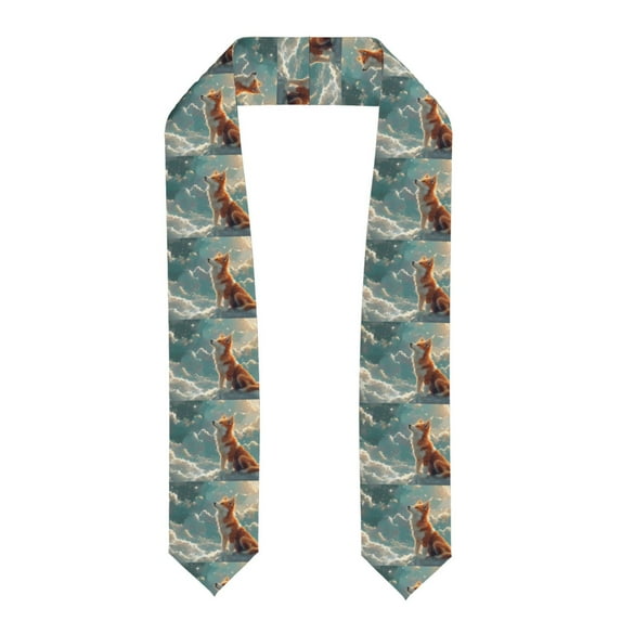 Zufioo Starry Sky Cloud Fox Print Graduation Shawl Ribbon, Graduation Ribbon for Male and Female Graduates-Flattened