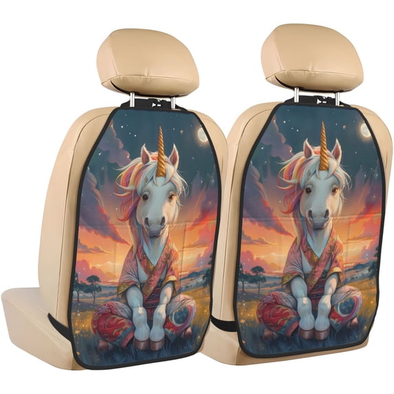 Zufioo Starry Sky Cute Horse for Car Seat Kick-Proof Storage Pads 2 Pack, Anti-Stain Adjustable Car Seat Protectors for SUV, Jeep, Truck-One Size