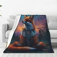 Zufioo Starry Sky Meditating Fox Fleece Blanket Queen Size,Plush Bed