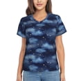 thumbnail image 1 of Zufioo Starry Sky Print Women's Classic V-neck T-shirt, V-neck Short-sleeved Tops Home Wear, Suitable for Daily Life, Work, Outdoors-XX-Large, 1 of 8