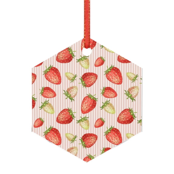 Zufioo Strawberries Print Large Acrylic Christmas Ornaments, Suitable for Christmas Tree Christmas Holiday Party Pendant Decorations-Hexagon