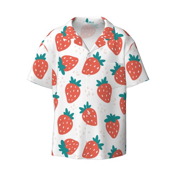 Zufioo Strawberries Print Mens Button Down Short Sleeve Shirt,Classic Plaid Shirt,Mens Accessories Fashion Shirt-Medium
