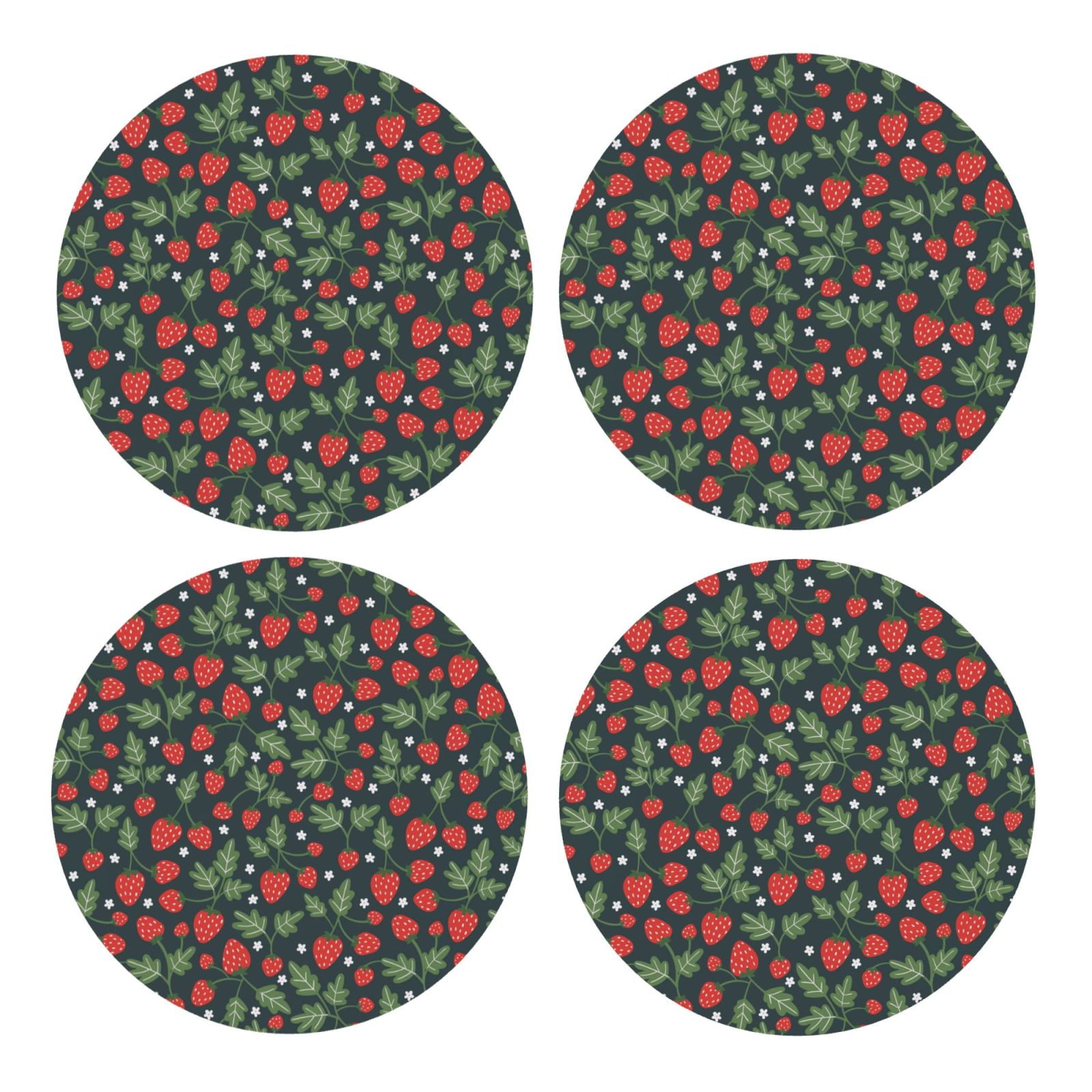 Zufioo Strawberry 4 PCS MDF Cork Coasters,4 inches Round Cup Coasters