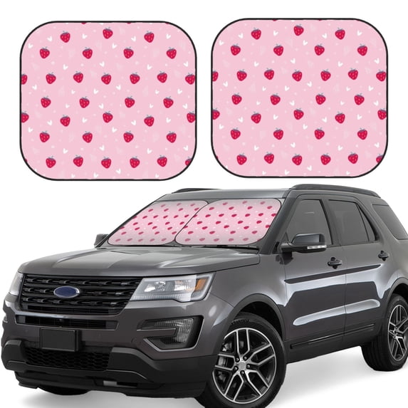 Zufioo Strawberry And Heart Print Folding Car Windshield Sun Visor, Anti-ultraviolet Sun Visor, Suitable for Trucks, Vans Car Accessories-Small