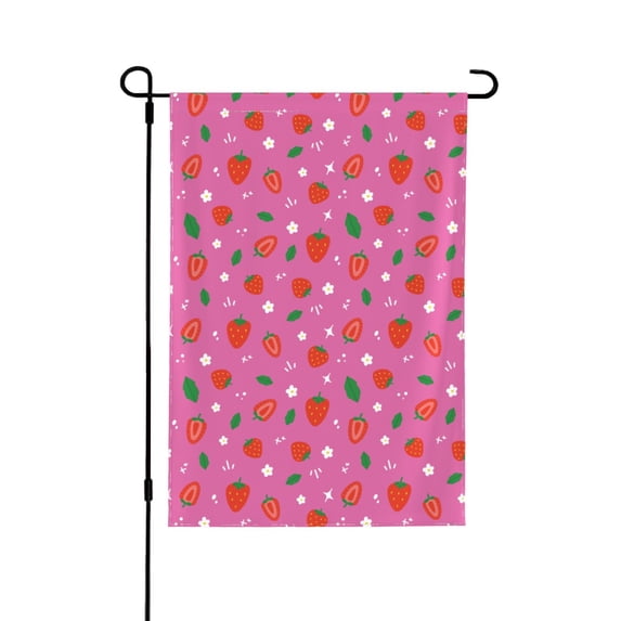 Zufioo Strawberry Floral Print Double Sided Garden Flag, Outdoor Decorative Flag, Garden Yard Flag, Ideal Home Decoration-12.5"x18"