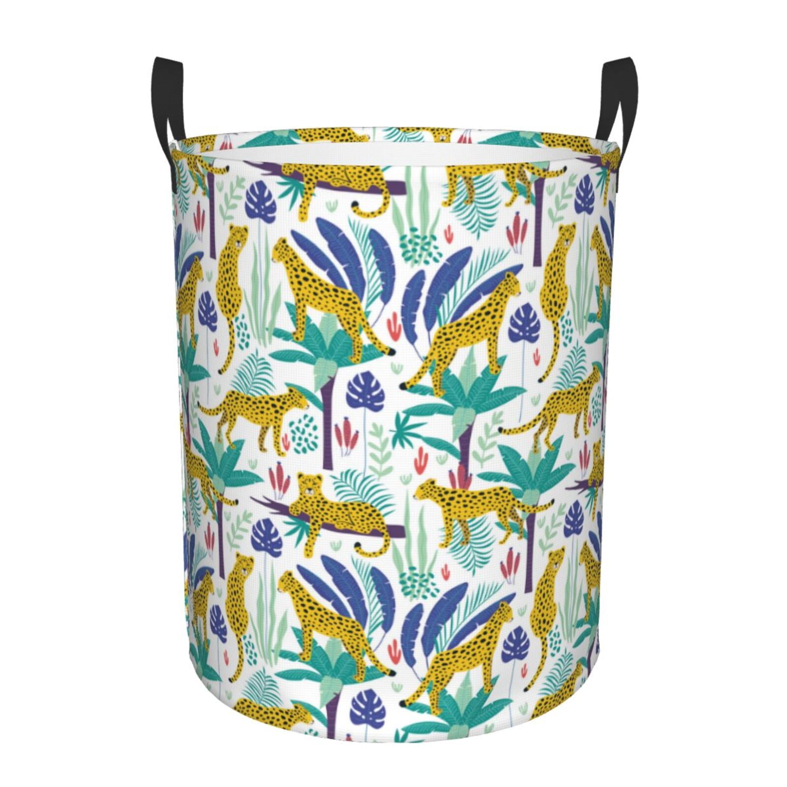 Zufioo Summer Leopard Print Round Dirty Clothes Basket, Waterproof ...