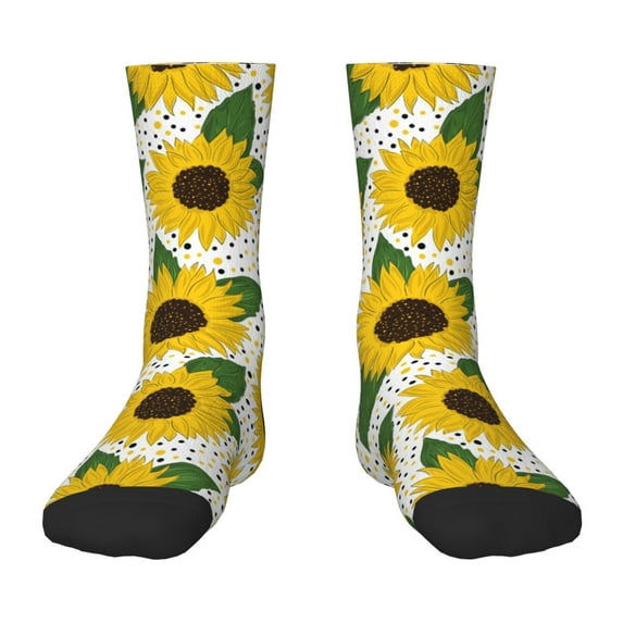Zufioo Sunflowers Print Children's Mid-tube Socks, Contrast Color High Elastic Sports Socks - Sweat-absorbent, Warm, Suitable for Children Aged 6-10