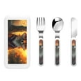 thumbnail image 1 of Zufioo Sunset Maple Tree Fox Print Children's Knife, Fork and Spoon Three-Piece Set, Toddler Safety Cutlery with Outer Box Suitable for Home and Kindergarten Use, 1 of 8