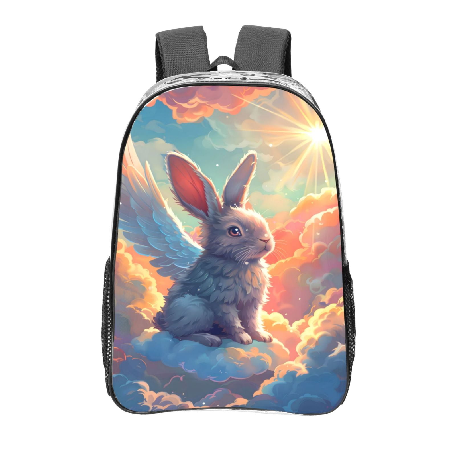 Zufioo Sunshine Winged Rabbit Print Transparent Backpack, 16-inch PVC ...