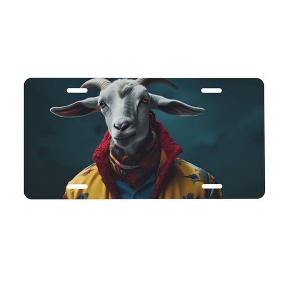 Zufioo Surrealist Goat Print Car Aluminum Front License Plate, 12x6 Inch Decorative Personalized Car License Plate Car Accessories