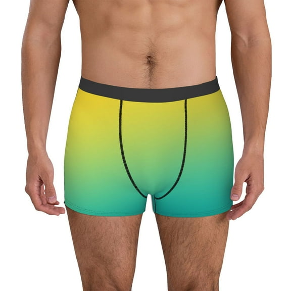 Zufioo Teal To Yellow Gradient Print Men's Boxer Briefs, Moisture Wicking Boxer Briefs Underwear-Large