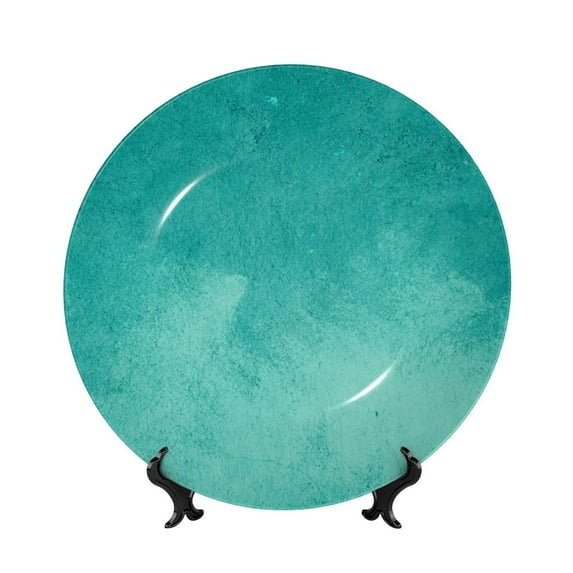 Zufioo Teal Turquoise1 Print Bone China Decorative Plate, Ceramic Dinner Plate with Stand Ceramic Decoration Homewares-6in