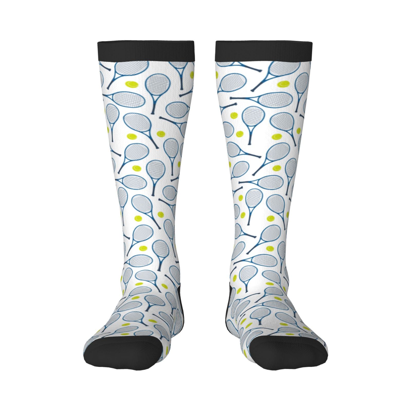 Zufioo Tennis Rackets And Balls Print Long High Thigh Socks KneeHigh