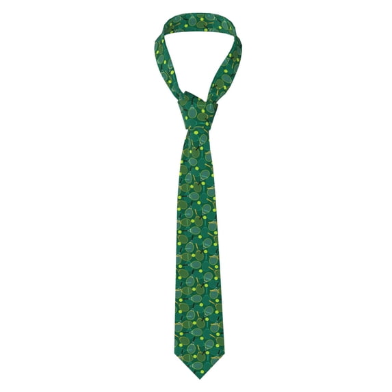 Zufioo Tennis Rackets and Balls Print Men's Silk Tie, Business Suit Tie - Anti-floating Buckle Design, Clothing Accessories Suitable for Business, Daily Life, Banquets