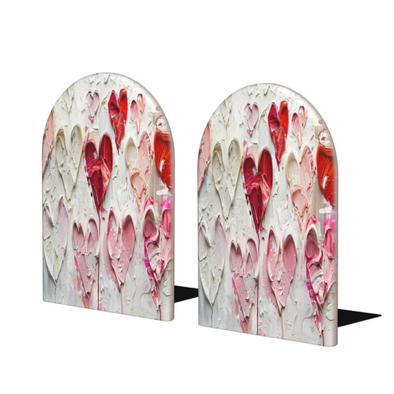 Zufioo Textured Heart Abstract Art Print Wooden Bookends, Metal Bookshelf Non-slip Bookends, Home Furnishings Suitable for Bookcases Offices