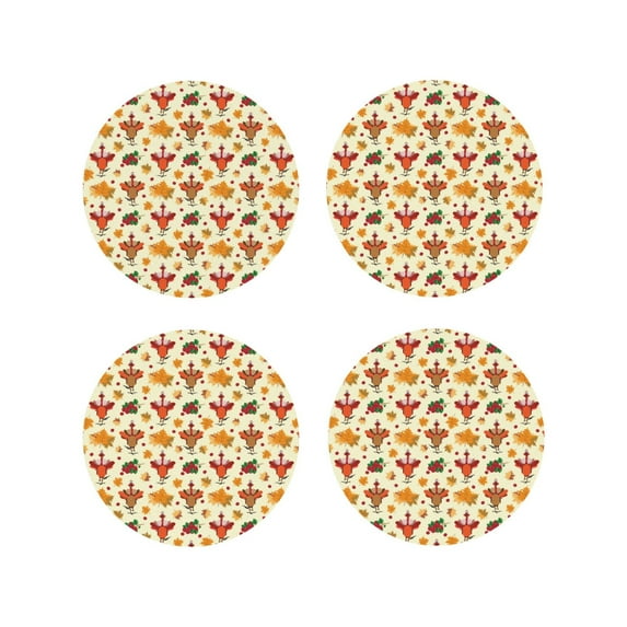 Zufioo Thanksgiving Turkeys Print Leather Coaster Set, Decorative PVC Coasters 4-pack - Scald and Stain-resistant, Suitable for Home, Cafes, Restaurants-Round Shape