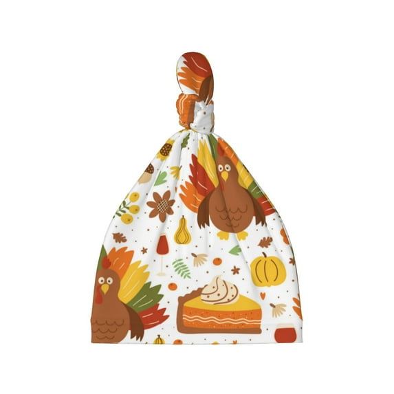 Zufioo Thanksgiving With Turkey Baby Beanie Hats Soft Knotted Caps for Infant Baby Girls Boys Caps 0-6 Months