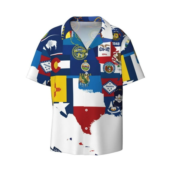 Zufioo The Map Of United States Print Mens Button Down Short Sleeve Shirt,Classic Plaid Shirt,Mens Accessories Fashion Shirt-Medium