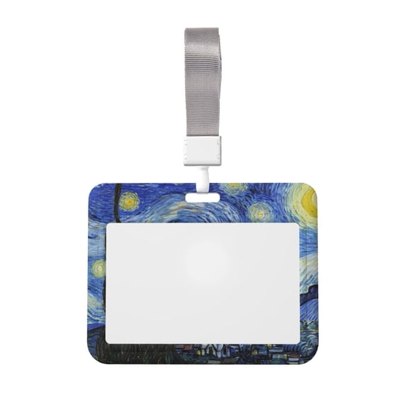 Zufioo The Starry Night Print Work Badge Protective Case, Waterproof Lanyard, Badge Transparent Clip, Suitable for Induction Card Badge Swipe Credit Card