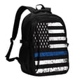thumbnail image 1 of Zufioo Thin Blue Line Flag Print USB Backpack, Multi-Pocket Design Ergonomic Construction Travel Bag Work Bag, Unisex, 1 of 1