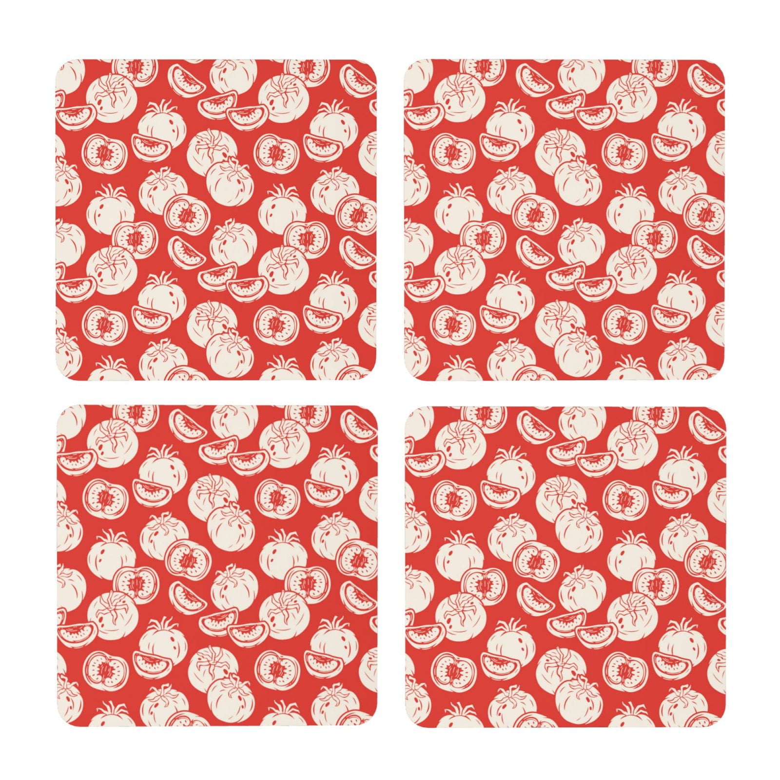 Zufioo Tomatoes 4 PCS MDF Cork Coasters,4 inches Round Cup Coasters