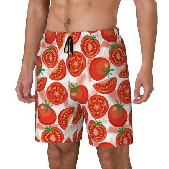 Zufioo Tomatoes Mens Swimsuit Trunks with Compression Liner,Quick Dry Sports suit,Beach Board Shorts with Pockets,Bathing Suits-X-Large