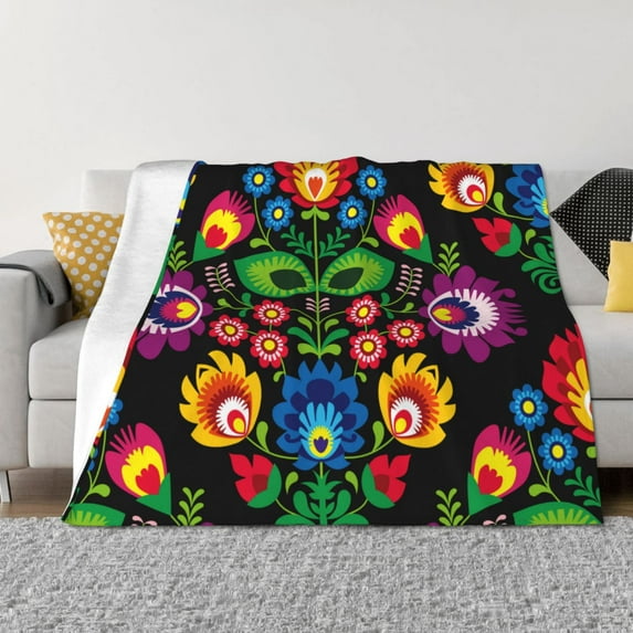 Zufioo Traditional Floral Polish Print Horizontal Flannel Blanket, Anti-wrinkle, Anti-shrinkage, Anti-allergic Plush Blanket, Household Items Suitable for Bedroom-40"x30"