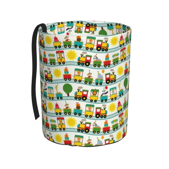 Zufioo Train With Animals Print Car Trash Can, Car Accessories Trash Can with Velcro Webbing, Suitable for Various Car Models