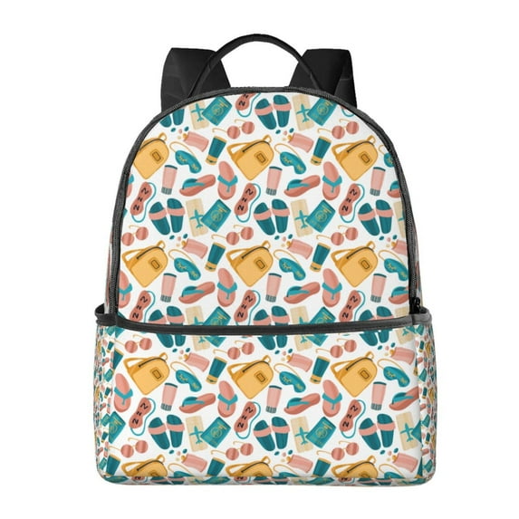 Zufioo Travel Elements Print Fashion Large Capacity Backpack, Zippered Multi-compartment Travel Work Campus Lightweight Backpack, Unisex