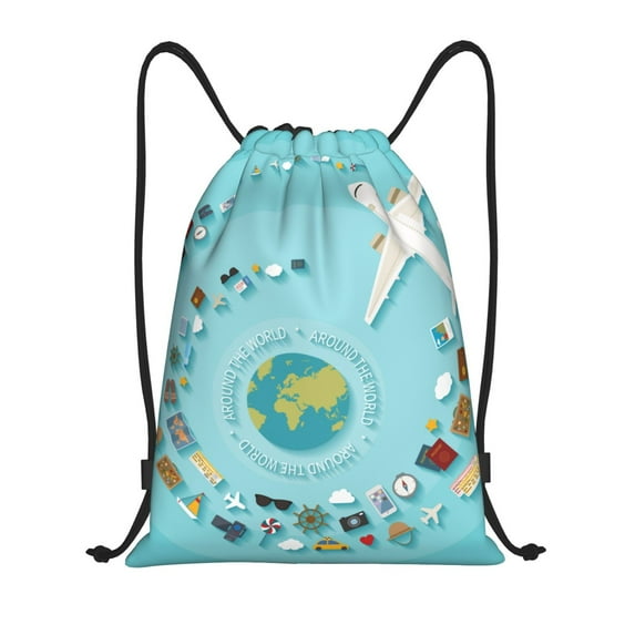 Zufioo Travelling on Airplane Sports Cinch Sack Gym String Bags Machine Washable Heavy Duty String Backpack for Men Women-Medium