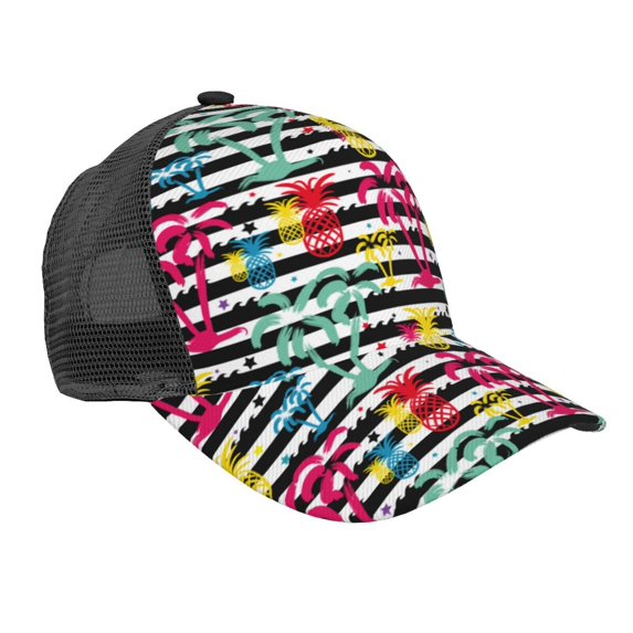 Zufioo Trendy Colorful Pineapples Print Mesh Baseball Cap, Adjustable Sport Travel Hat Accessory for Men and Women